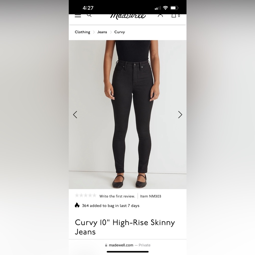 Madewell Curvy 10” High Rise Skinny Jeans in Black Frost